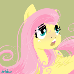 Size: 600x600 | Tagged: safe, artist:nastylady, character:fluttershy, species:pegasus, species:pony, female, head turn, looking away, looking up, mare, open mouth, solo, stray strand, three quarter view, wings