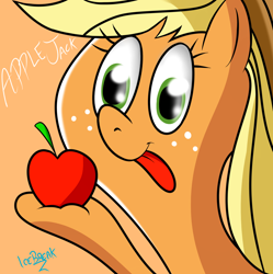 Size: 1280x1287 | Tagged: safe, artist:icebreak23, character:applejack, apple, female, food, solo, that pony sure does love apples, tongue out
