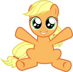 Size: 3057x3019 | Tagged: safe, artist:loboguerrero, character:applejack, female, filly, hug, simple background, sitting, solo, transparent background, vector