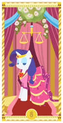Size: 400x775 | Tagged: safe, artist:janeesper, character:rarity, clothing, dress, female, gala dress, justice, scale, solo, tarot card