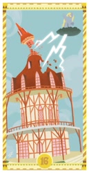 Size: 400x775 | Tagged: safe, artist:janeesper, character:derpy hooves, species:pegasus, species:pony, cloud, cloudy, female, lightning, mare, ponyville town hall, solo, tarot card, the tower, town hall