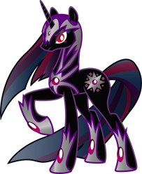 Size: 6127x7562 | Tagged: dead source, safe, artist:fureox, character:nightmare twilight sparkle, character:twilight sparkle, character:twilight sparkle (unicorn), species:pony, species:unicorn, absurd resolution, armor, corrupted, corrupted twilight sparkle, female, hoof shoes, mare, nightmarified, raised hoof, simple background, solo, transparent background, ultimate twilight, vector