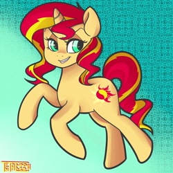 Size: 1280x1280 | Tagged: safe, artist:tentacuddles, character:sunset shimmer, species:pony, female, looking back, open mouth, solo