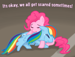 Size: 500x375 | Tagged: safe, artist:gingermint, artist:icekatze, character:pinkie pie, character:rainbow dash, ship:pinkiedash, crying, female, hug, lesbian, shipping