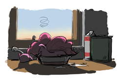 Size: 1220x832 | Tagged: safe, artist:zlack3r, character:pinkie pie, species:earth pony, species:pony, g4, backlighting, breakfast, cereal, faceplant, female, mare, milk, morning ponies, solo, spoon, tired