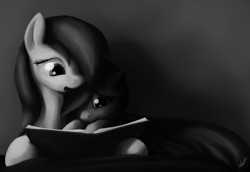 Size: 1306x900 | Tagged: safe, artist:zlack3r, character:rainbow dash, character:scootaloo, species:pegasus, species:pony, book, female, filly, gimp, mare, monochrome, mypaint, prone, reading, scootalove