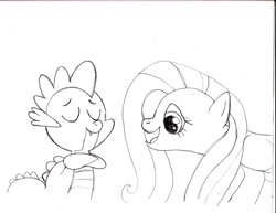 Size: 825x637 | Tagged: safe, artist:ced75, character:fluttershy, character:spike, ship:flutterspike, female, male, shipping, sketch, straight