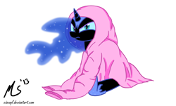 Size: 1000x604 | Tagged: safe, artist:ciscoql, character:nightmare moon, character:princess luna, angry, clothing, cute, female, filly, frown, glare, hoodie, looking at you, nightmare woon, pouting, seething, sitting, solo