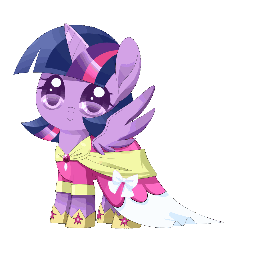 Size: 900x900 | Tagged: safe, artist:haydee, character:twilight sparkle, character:twilight sparkle (alicorn), species:alicorn, species:pony, animated, bow, chibi, clothing, dress, element of magic, female, gradient eyes, looking at you, mare, multicolored hair, simple background, solo, transparent, transparent background, wings