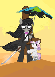 Size: 423x590 | Tagged: safe, artist:sonic-chaos, character:octavia melody, character:sweetie belle, crossover, four string samurai, glasses, six string samurai
