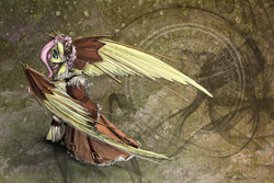 Size: 1200x800 | Tagged: safe, artist:nastylady, character:fluttershy, species:pegasus, species:pony, g4, abstract background, alternate hairstyle, clothing, dress, female, mare, photo, rear view, solo, steampunk