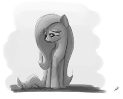 Size: 1344x1088 | Tagged: safe, artist:zlack3r, character:fluttershy, species:pegasus, species:pony, broken, female, grayscale, looking down, mare, monochrome, sad, sketch, solo