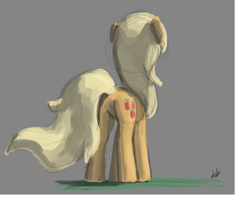 Size: 960x768 | Tagged: dead source, safe, artist:zlack3r, character:applejack, species:earth pony, species:pony, g4, female, loose hair, mare, plot, rear view, simple background, sketch, solo