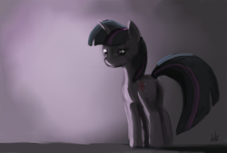 Size: 1042x704 | Tagged: safe, artist:zlack3r, character:twilight sparkle, character:twilight sparkle (unicorn), species:pony, species:unicorn, backlighting, female, gimp, looking back, mare, plot, sad, sketch, solo