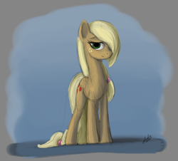 Size: 776x702 | Tagged: safe, artist:zlack3r, character:applejack, species:earth pony, species:pony, alternate hairstyle, female, gimp, hair over one eye, looking at you, mare, sketch, solo