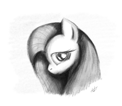 Size: 1024x896 | Tagged: safe, artist:zlack3r, character:fluttershy, species:pegasus, species:pony, female, grayscale, mare, monochrome, profile, simple background, sketch, solo