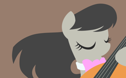 Size: 2400x1500 | Tagged: safe, artist:gingermint, artist:icekatze, character:octavia melody, species:earth pony, species:pony, bow tie, brown background, cello, eyes closed, female, hooves, lineless, mare, minimalist, musical instrument, simple background, solo, wallpaper