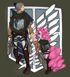 Size: 1850x2040 | Tagged: safe, artist:insanitylittlered, character:pinkie pie, species:human, attack on titan, connie springer, conny springer, crossover, digital art, looking at each other, shingeki no koyubi, smiling, survey corps