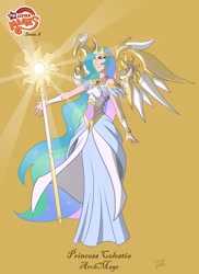 Size: 1023x1404 | Tagged: safe, artist:didj, character:princess celestia, archmage, floating wings, humanized, my little mages, skinny, staff