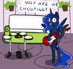 Size: 1280x1200 | Tagged: safe, artist:talludde, character:princess luna, species:pony, ask the princess of night, bipedal, female, guitar, rhythm game, rock band, solo, tumblr, video game