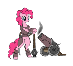 Size: 1700x1523 | Tagged: safe, artist:php15, character:pinkie pie, armor, bipedal, cannon, female, knife, mace, solo, sword