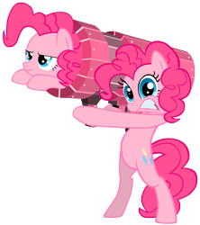 Size: 5038x5669 | Tagged: source needed, useless source url, safe, artist:maximillianveers, character:pinkie pie, species:earth pony, species:pony, absurd resolution, bipedal, cannon, cannon ponies, female, mare, pinkie launcher, ponidox, rocket launcher, self ponidox, simple background, solo, transparent background, vector