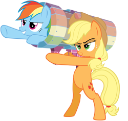 Size: 5500x5218 | Tagged: source needed, useless source url, safe, artist:maximillianveers, character:applejack, character:rainbow dash, species:pony, absurd resolution, bipedal, cannon, cannon ponies, clothing, hat, simple background, transparent background, vector