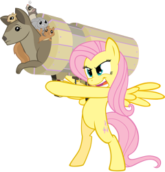 Size: 3000x3126 | Tagged: dead source, safe, artist:maximillianveers, character:fluttershy, species:pony, species:rabbit, animal, bipedal, cannon, cannon ponies, chipmunk, female, ferret, kangaroo, simple background, solo, squirrel, transparent background, vector
