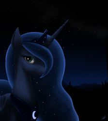 Size: 1068x1200 | Tagged: safe, artist:zlack3r, character:princess luna, species:alicorn, species:pony, g4, bust, female, looking at you, mare, night, profile, solo