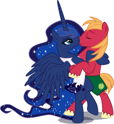 Size: 5224x5712 | Tagged: safe, artist:benybing, character:big mcintosh, character:princess luna, species:pony, ship:lunamac, absurd resolution, bipedal, boop, clothing, female, male, noseboop, nuzzling, one-piece swimsuit, shipping, straight, swimsuit