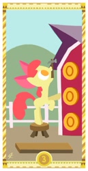 Size: 400x775 | Tagged: safe, artist:janeesper, character:apple bloom, coin, female, hammer, solo, tarot card, three of coins, three of diamonds