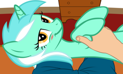Size: 3120x1876 | Tagged: safe, artist:astringe, character:lyra heartstrings, species:human, bedroom eyes, bellyrubs, blushing, hand, human fetish, humie