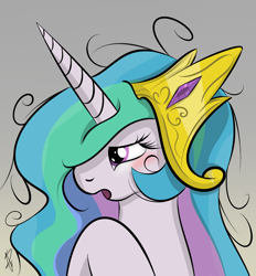 Size: 1300x1400 | Tagged: safe, artist:sonicrainboom93, character:princess celestia, bed mane, blushing, crown, female, morning ponies, solo