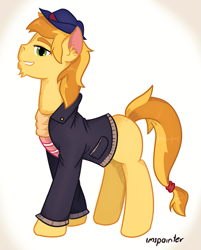 Size: 903x1124 | Tagged: safe, artist:imspainter, character:braeburn, clothing, hat, hipster, jacket, male, scarf, shirt, solo