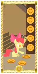 Size: 800x1550 | Tagged: safe, artist:janeesper, character:apple bloom, coin, eight of coins, eight of diamonds, female, hammer, solo, tarot card