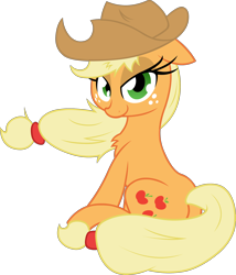 Size: 2566x3000 | Tagged: safe, artist:alexstrazse, artist:leadhooves, character:applejack, chest fluff, female, high res, looking at you, simple background, sitting, solo, transparent background, vector