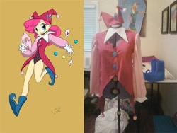 Size: 640x480 | Tagged: safe, artist:didj, artist:prosforcons, character:pinkie pie, clothing, cosplay, craft, custom, defictionalization, design, harlequin, irl, jester, jester pie, mannequin, my little mages, photo, recreation