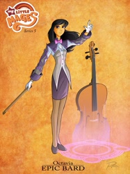 Size: 1867x2490 | Tagged: safe, artist:didj, character:octavia melody, species:human, bard, bow (instrument), cello, fantasy class, female, humanized, musical instrument, my little mages, solo, summoning