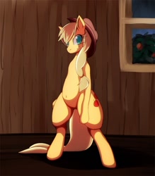 Size: 700x800 | Tagged: safe, artist:c.d.i., character:applejack, species:pony, belly button, bipedal, female, pixiv, solo, standing