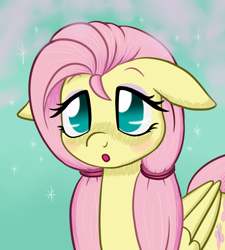 Size: 900x1000 | Tagged: safe, artist:marindashy, character:fluttershy, :o, alternate hairstyle, cute, eyeshadow, female, floppy ears, looking at you, makeup, pigtails, shyabetes, solo, sparkles, twintails