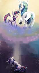 Size: 650x1200 | Tagged: safe, artist:terrac0tta, character:shining armor, character:twilight sparkle, species:pony, species:unicorn, g4, bbbff, crying, female, filly, foal, happy, heartbreak, male, mare, memories, sad, sitting, stallion
