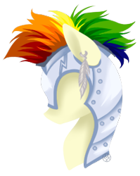Size: 222x279 | Tagged: safe, artist:haventide, oc, oc only, species:pony, bust, earring, feather, ivory bolt, male, rainbow hair, solo, stallion