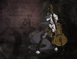 Size: 1300x1000 | Tagged: safe, artist:nastylady, character:octavia melody, species:earth pony, species:pony, abstract background, cello, clothing, eyes closed, female, goggles, hat, mare, musical instrument, playing instrument, solo, steampunk