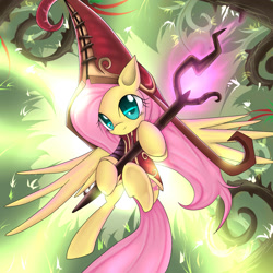 Size: 1900x1900 | Tagged: safe, artist:cyanaeolin, character:fluttershy, cosplay, crossover, female, league of legends, lulu (league of legends), solo, staff, vine