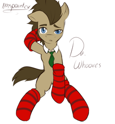 Size: 1000x1080 | Tagged: safe, artist:imspainter, character:doctor whooves, character:time turner, clothing, looking at you, male, necktie, socks, solo, striped socks, unsure