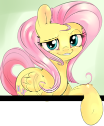 Size: 2076x2496 | Tagged: safe, artist:carligercarl, character:fluttershy, female, fourth wall, looking at you, out of frame, smug, solo