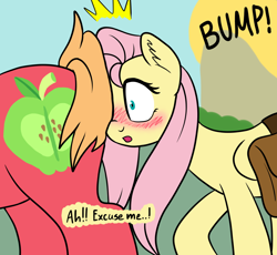 Size: 1250x1150 | Tagged: safe, artist:marindashy, character:big mcintosh, character:fluttershy, species:earth pony, species:pony, ship:fluttermac, blushing, bump, bumping, butt, embarrassed, eyes on the prize, eyes on the prize on the eyes, faceful of ass, fluttershy answers, male, plot, prize on the eyes, shipping, stallion, straight, wide eyes
