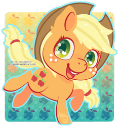 Size: 462x491 | Tagged: safe, artist:miss-glitter, character:applejack, female, looking at you, running, solo, watermark