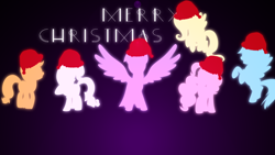 Size: 1920x1080 | Tagged: safe, artist:lunati, character:applejack, character:fluttershy, character:pinkie pie, character:rainbow dash, character:rarity, character:twilight sparkle, character:twilight sparkle (alicorn), species:alicorn, species:pony, christmas, clothing, color edit, female, hat, mane six, mare, wallpaper