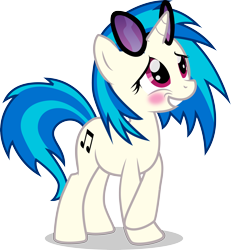 Size: 4948x5362 | Tagged: safe, artist:benybing, character:dj pon-3, character:vinyl scratch, species:pony, species:unicorn, absurd resolution, blushing, cutie mark, female, hooves, horn, mare, shy, simple background, smiling, solo, sunglasses, teeth, transparent background, vector